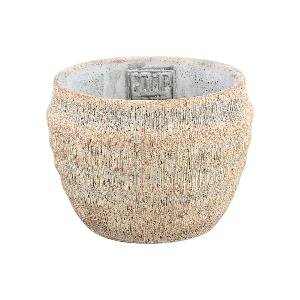 PTMD Sary Cream cement pot minimal stripe rib round XS