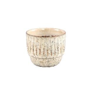PTMD Semma Cream glazed ceramic pot stripe pattern S