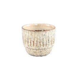PTMD Semma Cream glazed ceramic pot stripe pattern S