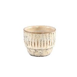 PTMD Semma Cream glazed ceramic pot stripe pattern XS