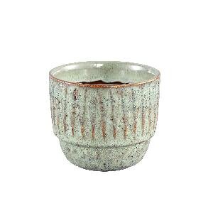 PTMD Semma Green glazed ceramic pot stripe pattern S