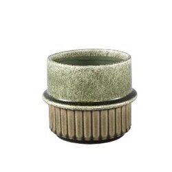 PTMD Shaunny Green ceramic round pot half ribbed M
