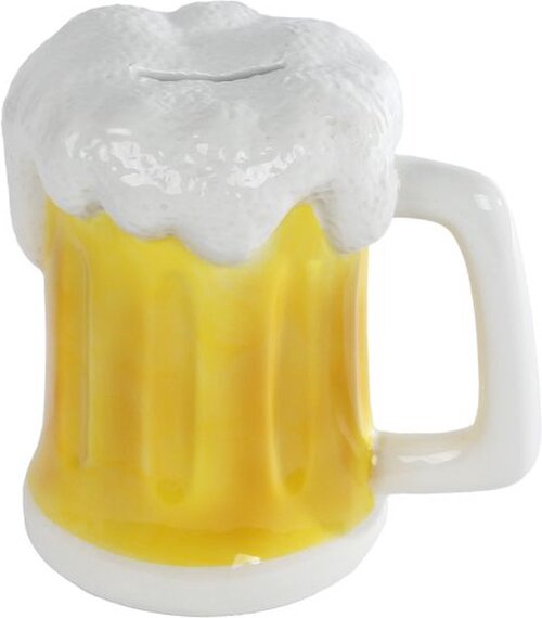 Spaarpot bierpul aardw h14.5cm geel