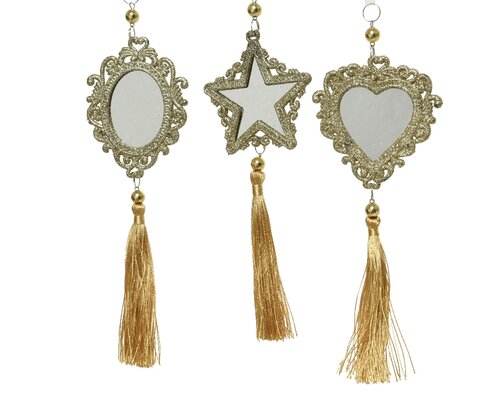 Decoris Spiegel glas glitter w tassel 3ass