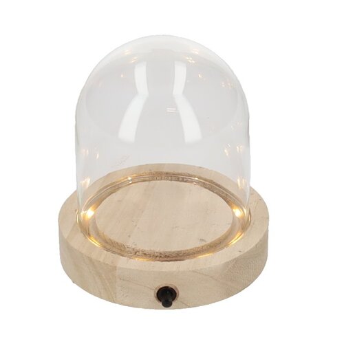 Stolp glas hout led d10h11cm helder