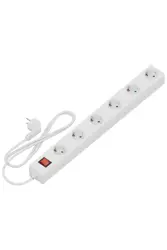 Tafelcontactdoos 6-voudig RA + schakelaar met snoer en kinderbeveiliging 3mtr + stekker 3*1,5mm2