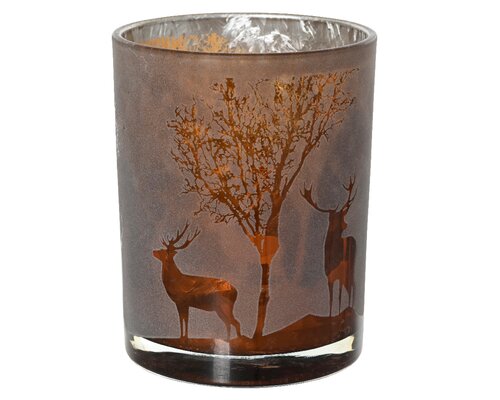 Theelichthouder glas d10h12.5cm brn