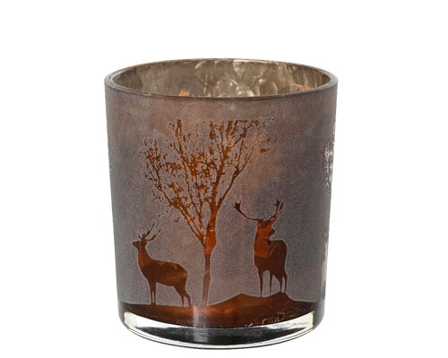 Theelichthouder glas d7.3h8cm bruin