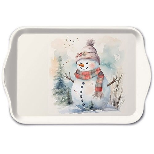 Tray melamine 13x21 cm Snowman in nature