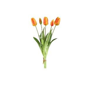PTMD Tulip Flower Orange bush with leaves long 5pcs