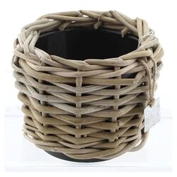 VAN DER LEEDEN Drypot rotan d17h14cm grijs