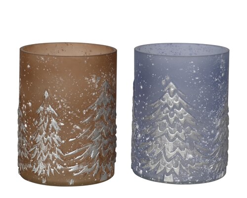 Decoris Windlicht glas transparent silver matt tree 2col ass