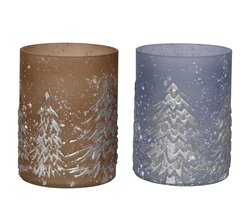 Decoris Windlicht glas transparent silver matt tree 2col ass