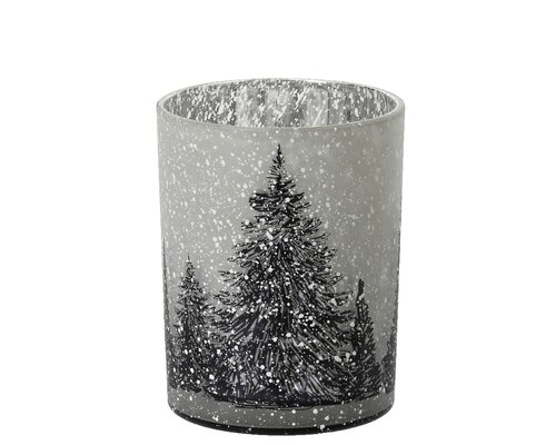 Windlicht glas d10h12.5cm wit/zwart