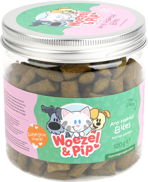 Woezel & Pip ANTI HAARBAL BITES IN POT 120 GRAM