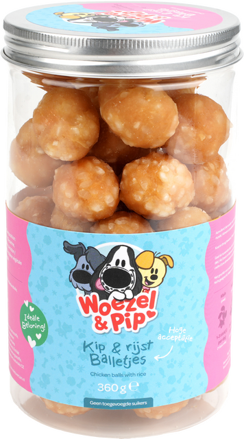 Woezel & Pip KIPPENBALLEN MET RIJST POT 360 GRAM