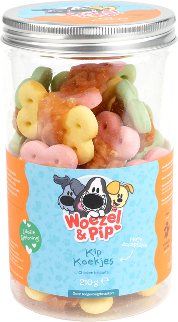 Woezel & Pip KOEKJES GEKLEURD MET KIP IN POT 210 GRAM