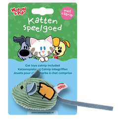 Woezel & Pip MUIS+PATCH CORDUROY+CATNIP+BEL GROEN 8CM