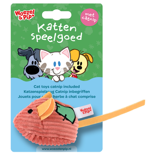 Woezel & Pip MUIS+PATCH CORDUROY+CATNIP+BEL ROOD 8CM