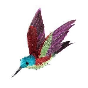 PTMD Xmas Folksy green purple feather hummingbird clip
