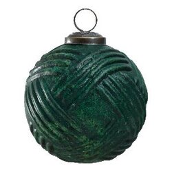 PTMD Xmas Geomay green glass hanger round lines relief