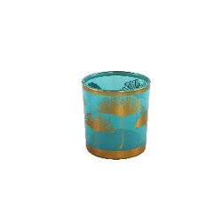 PTMD Yuga Blue glass tealight gold flower print round S