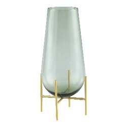 PTMD Zavia Green glass vase on gold iron base M